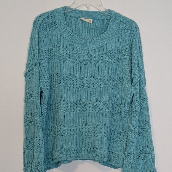 NEW IN Teal Blue Long Sleeve Pullover Crew Neck Boxy Chenille Sweater; Size M - Picture 1 of 6